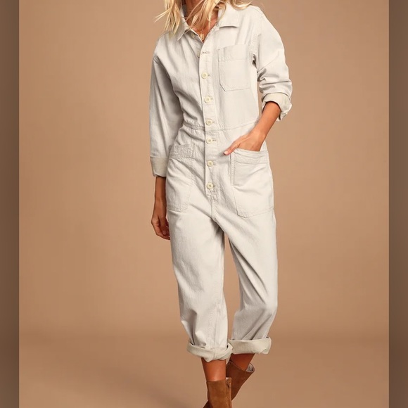 Free People Gia Denim button Coveralls Jumpsuit